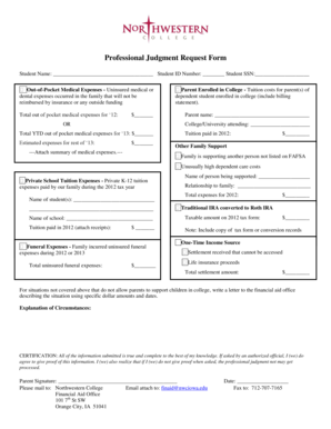 Professional Judgment Request Form