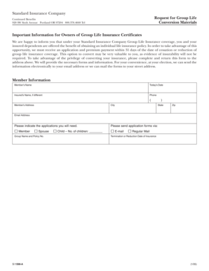 Standard Insurance Group Life Conversion Request