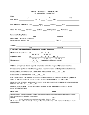 Immunization Form - Northwestern Oklahoma State University - ranger3 nwosu