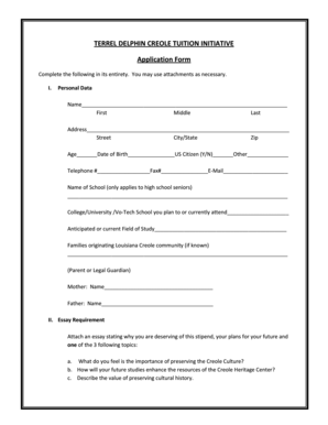 TERREL DELPHIN CREOLE TUITION INITIATIVE Application Form - creole nsula