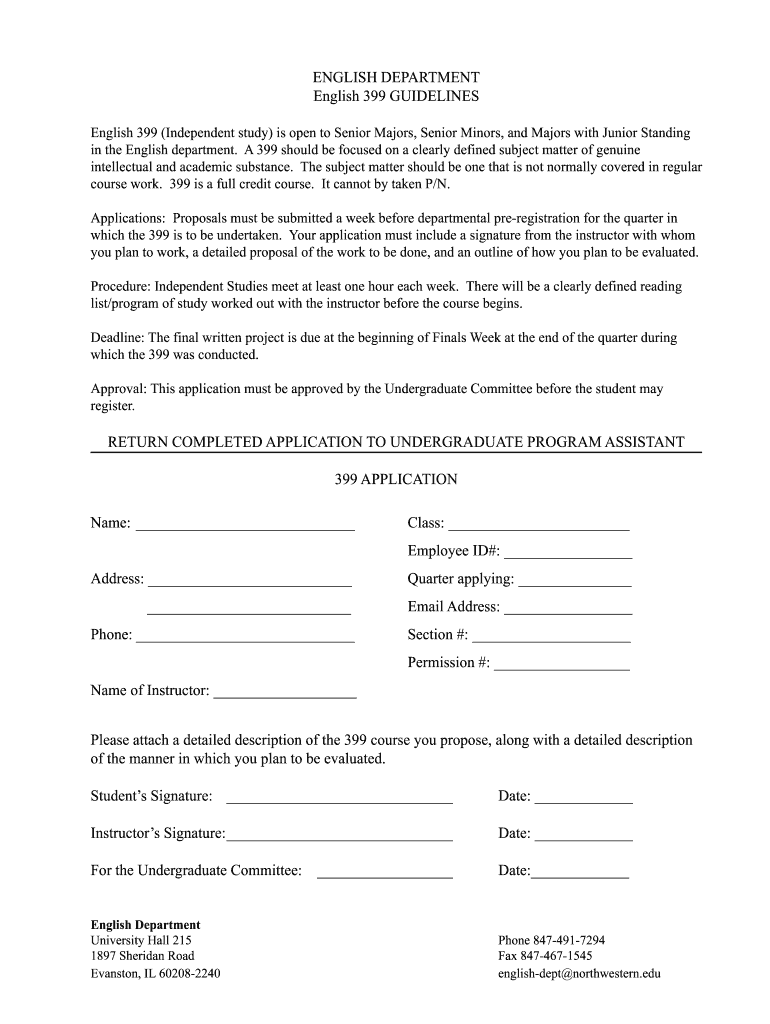 Application - English Department - english northwestern Preview on Page 1