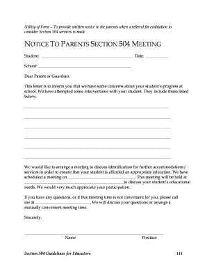 Section 504 Meeting Notice to Parents