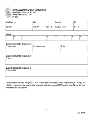 Special Education Student Exit Interview Form