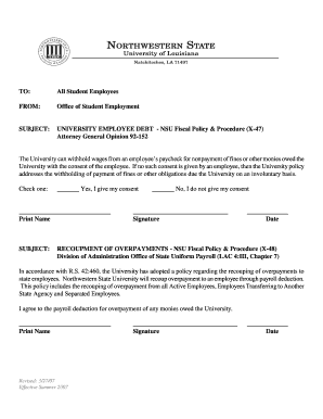University Employee Debt Consent Form