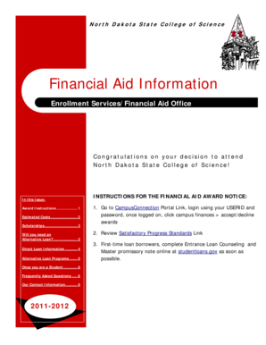 North Dakota State College Financial Aid Award Notice