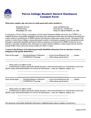 Peirce College Student Record Disclosure Consent Form