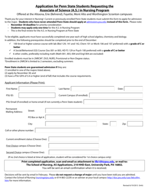Penn State A.S. in Nursing Application Form