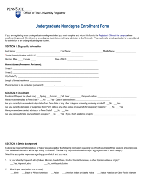 Undergraduate Nondegree Enrollment Form