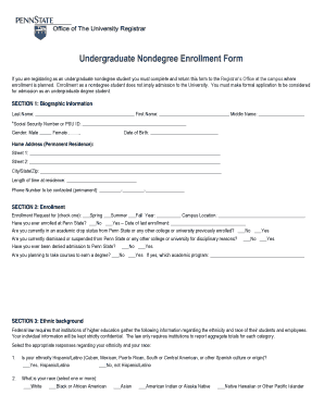 Undergraduate Nondegree Enrollment Form