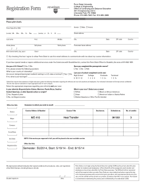 Penn State Registration Form
