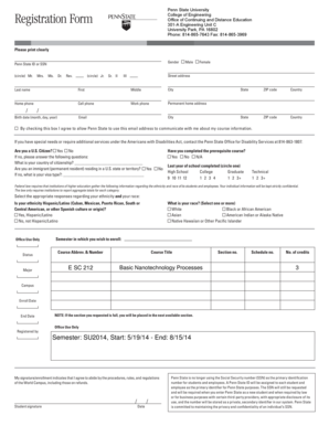 Penn State Registration Form
