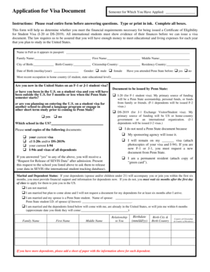 Penn State Visa Application Form