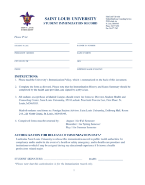 Saint Louis University Student Immunization Record