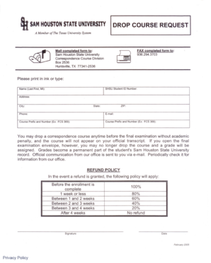 Sam Houston State University Drop Course Request
