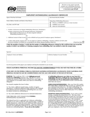 California DE 4 Withholding Allowance Certificate