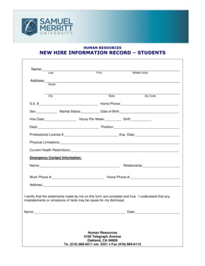 New Hire Information Record – Students