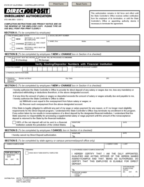 California Direct Deposit Authorization Form