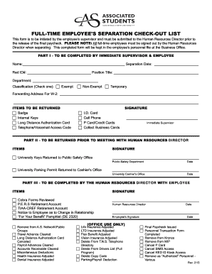 Full-Time Employee Separation Check-Out List