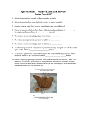 Igneous Rocks Practice Exam