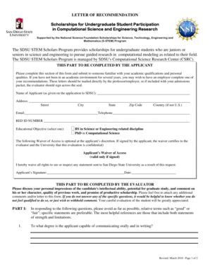 LETTER OF RECOMMENDATION Scholarships for Undergraduate ... - csrc sdsu
