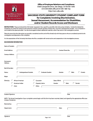 SDSU Student Complaint Form - Office of Employee Relations ...