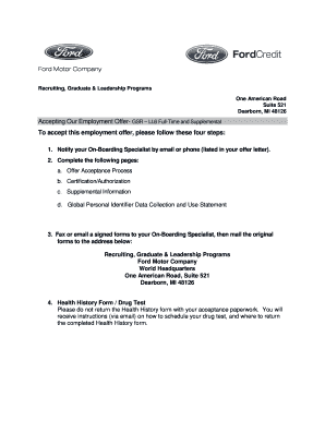 Ford Motor Company Employment Offer Acceptance Form