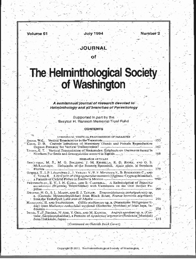 A semiannual journal of research devoted to Helminthology Preview on Page 1