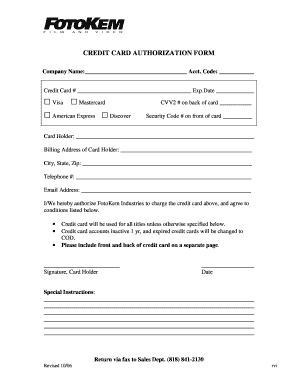 Credit Card Authorization Form