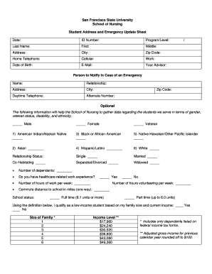 Student Address and Emergency Update Sheet