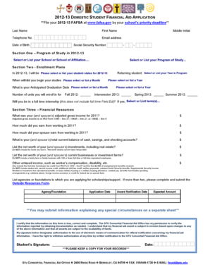 2012-13 Domestic Student Financial Aid Application