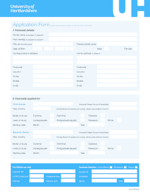 University of Hertfordshire Application Form