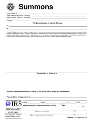 IRS Summons Form 2039