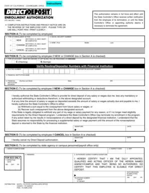 California Direct Deposit Authorization Form