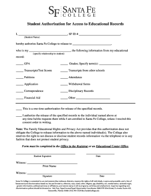 Student Authorization for Access to Educational Records