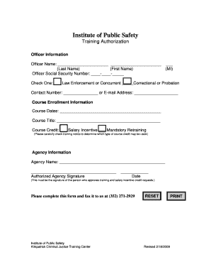 Institute of Public Safety Training Authorization