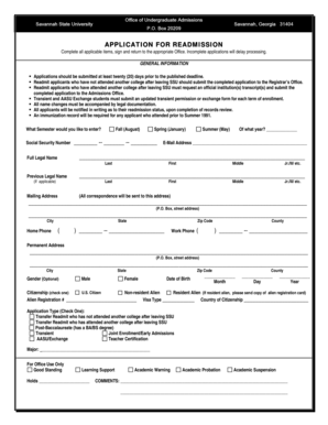 Savannah State University Readmission Application