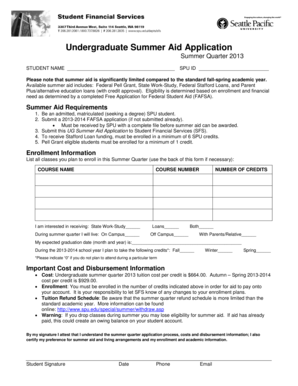 Undergraduate Summer Aid Application