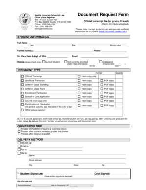 Seattle University Law Document Request Form