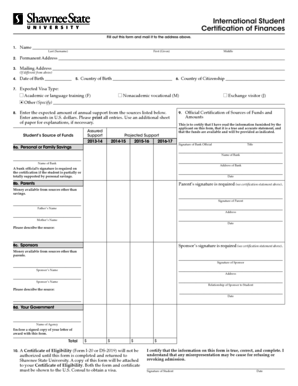 International Student Certification of Finances