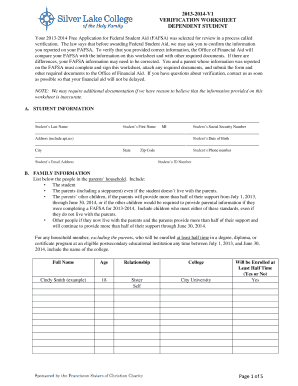 2013-2014 Verification Worksheet