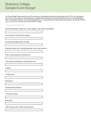 Sample Event Budgeting Worksheet - Skidmore College - skidmore