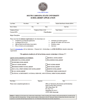 South Carolina State University Scholarship Application