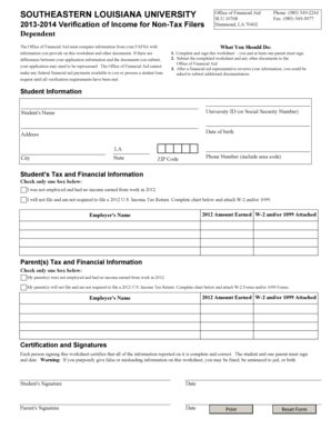 SLU Verification of Income for Non-Tax Filers