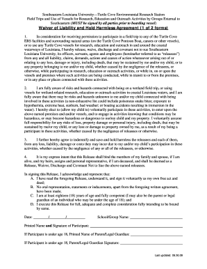 Waiver of Liability and Hold Harmless Agreement (1 of 2 forms) - selu