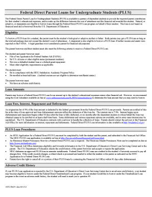 Federal Direct Parent PLUS Loan Application