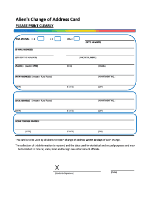 Alien's Change of Address Card