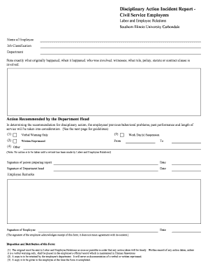 Write up form for employees - Disciplinary Action Incident Report Form - SIU Labor & Employee ... - laborrelations siu