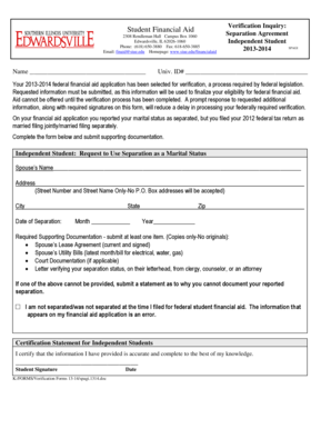 2013-2014 Student Financial Aid Verification Form