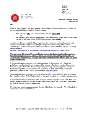 Satisfactory Academic Progress Notification and Cover Letter - smu