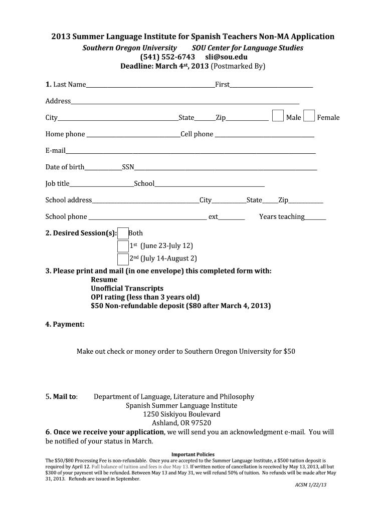 SLI non-MA application - Southern Oregon University Preview on Page 1